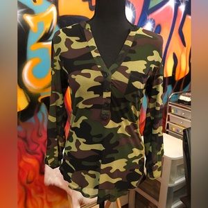 DNA Culture Army silk sheer long sleeve Blouse
